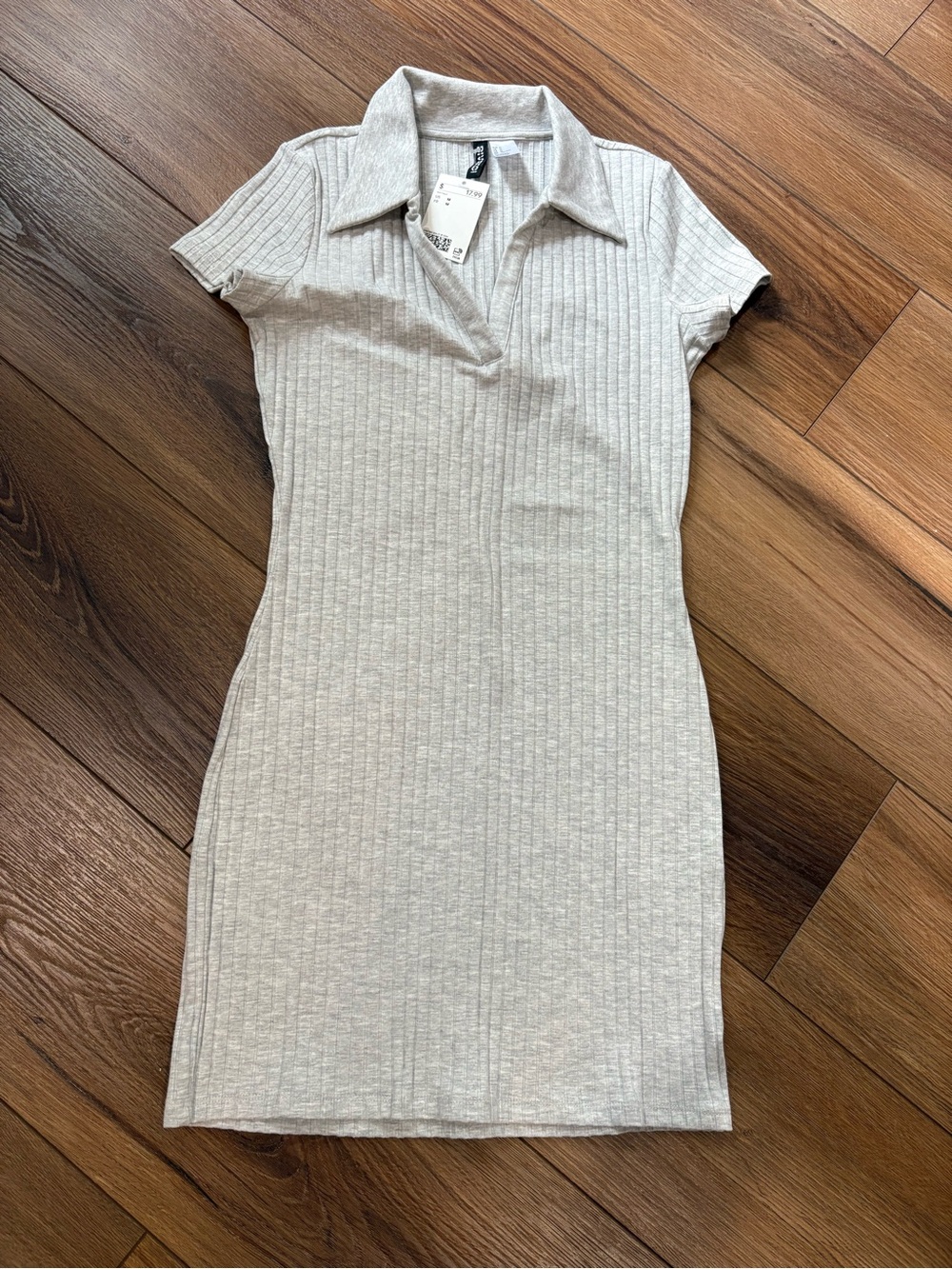 H&M Light Gray Ribbed Polo Mini Dress